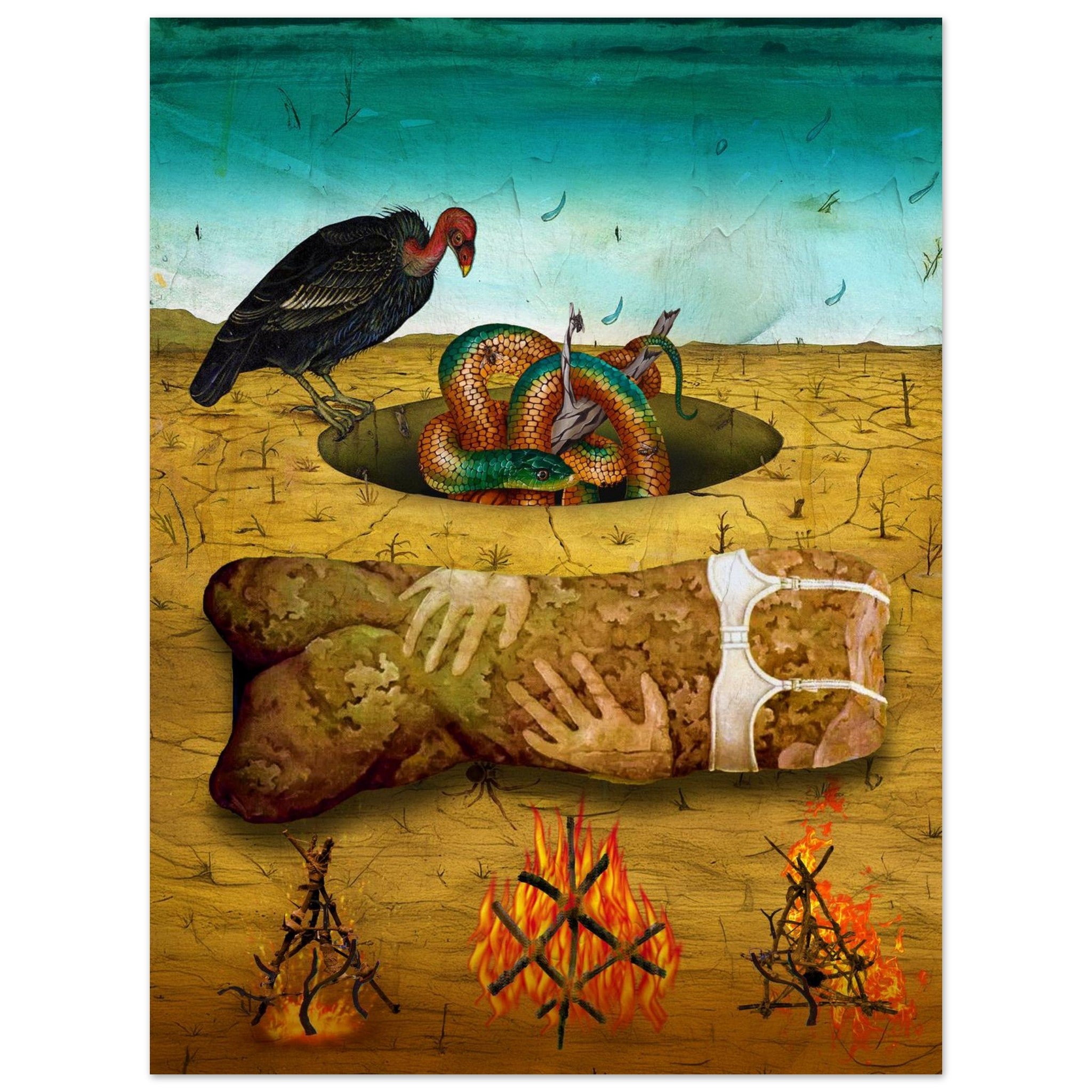 Desert Buzzard and Snake Pit: Mixed Media Allegory by Bob Holmes