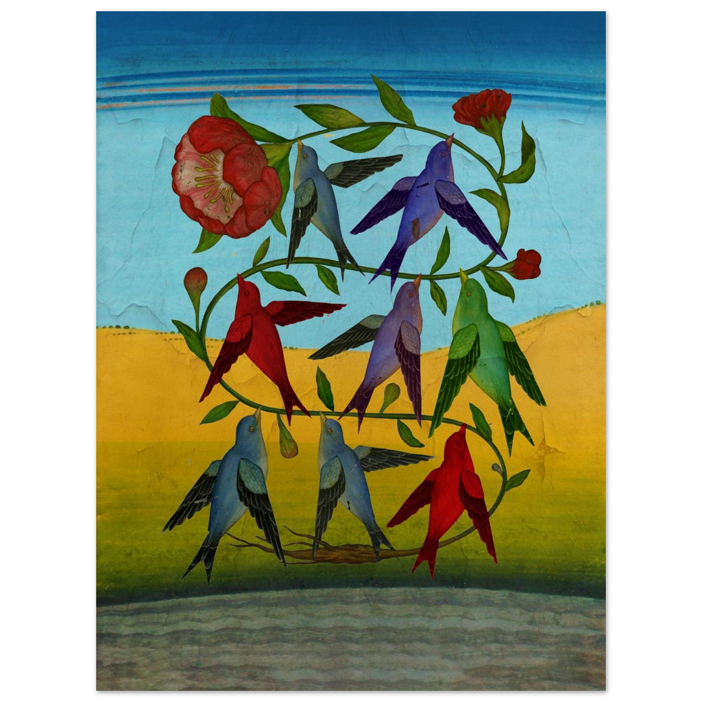 Flocking Birds and Blossoms: Mixed Media Allegory by Bob Holmes