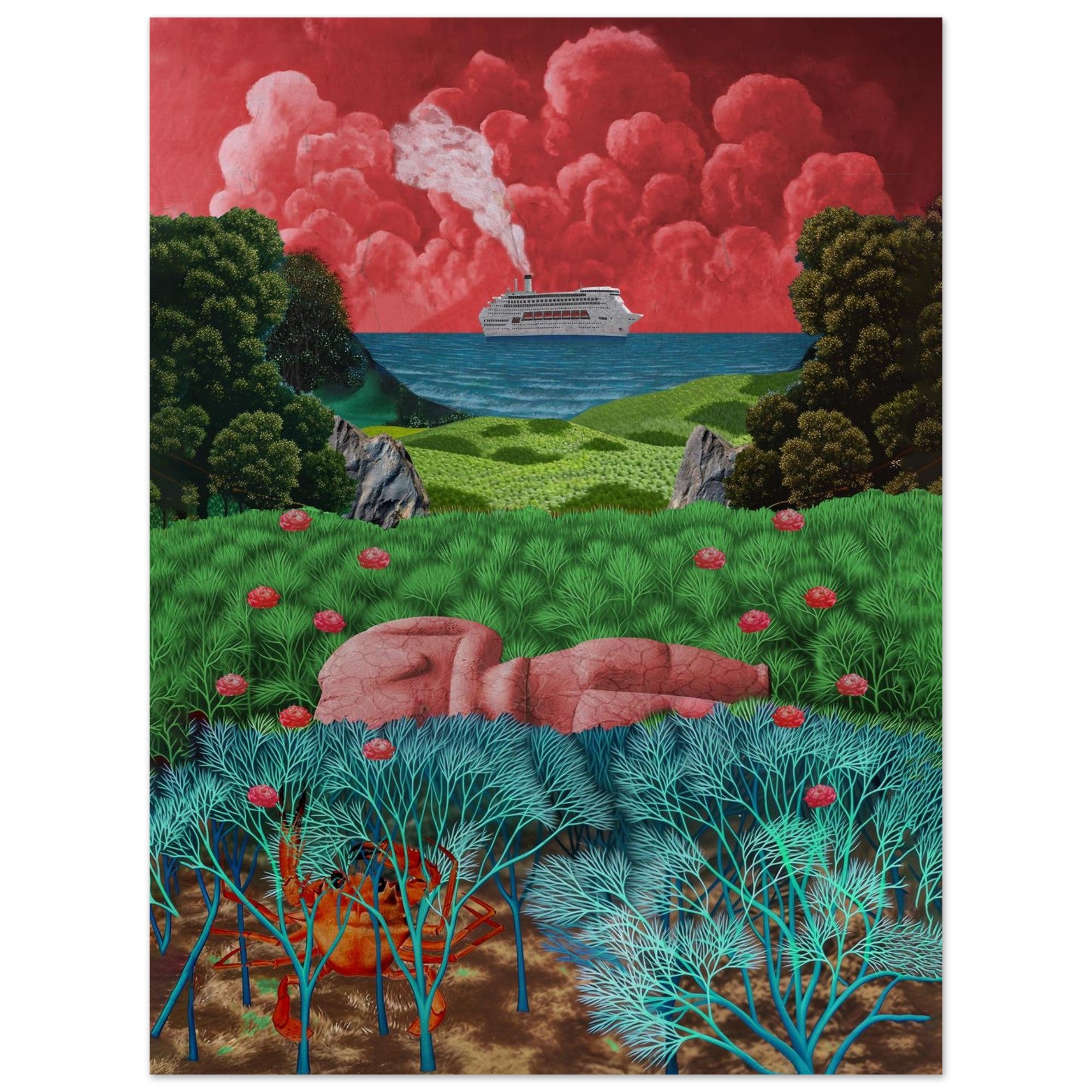 Getaway Island Cruise: Mixed Media Symbolic Landscape by Bob Holmes